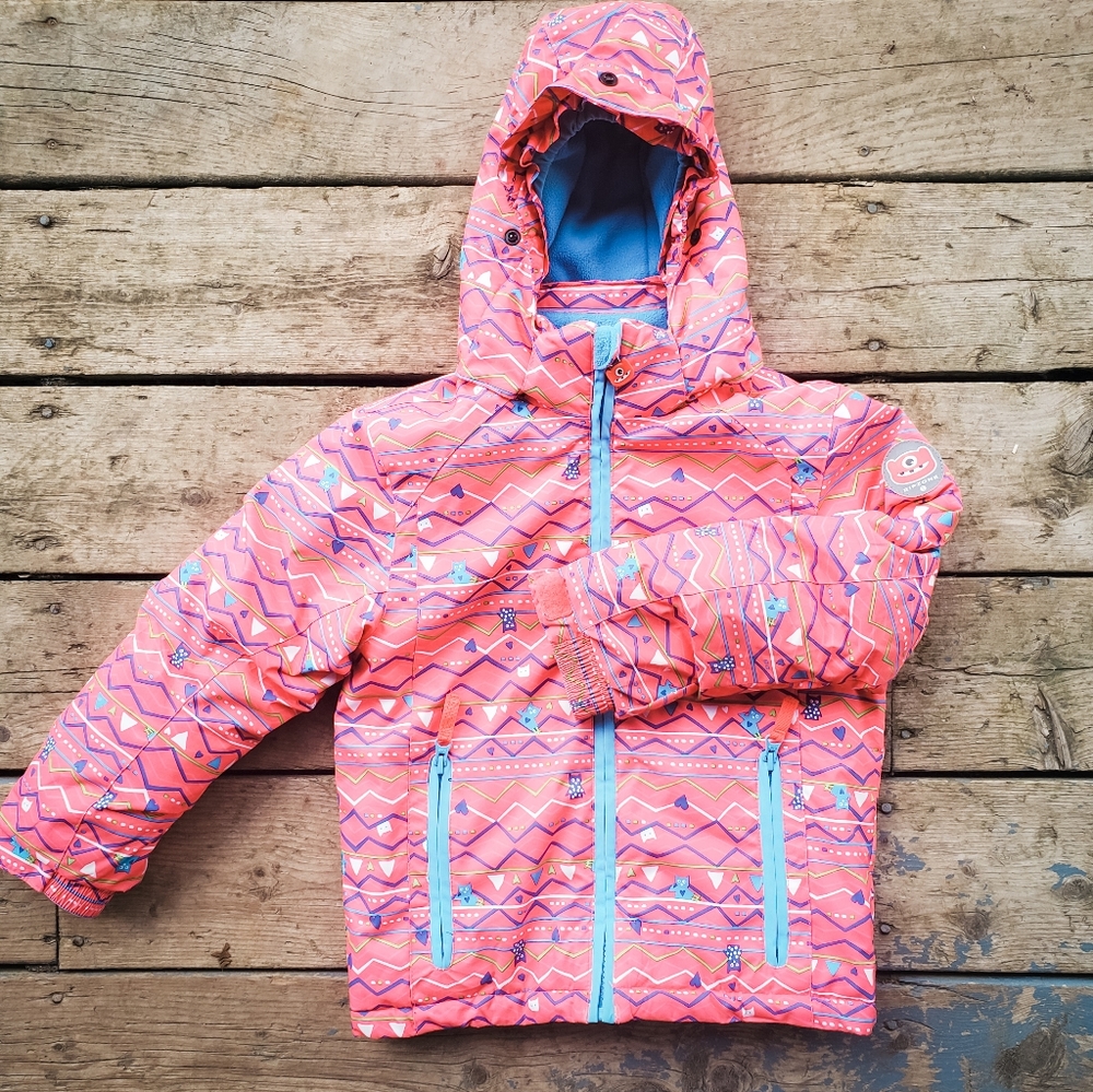 EUC 5T Ripzone Little Girl's Neon Pink Winter Snow Jacket with Owl Motif
